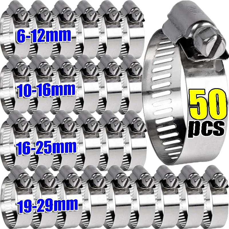 Hose Clamp Assorted - 10-50pcs Hose Clips Pipe Clamps Stainless