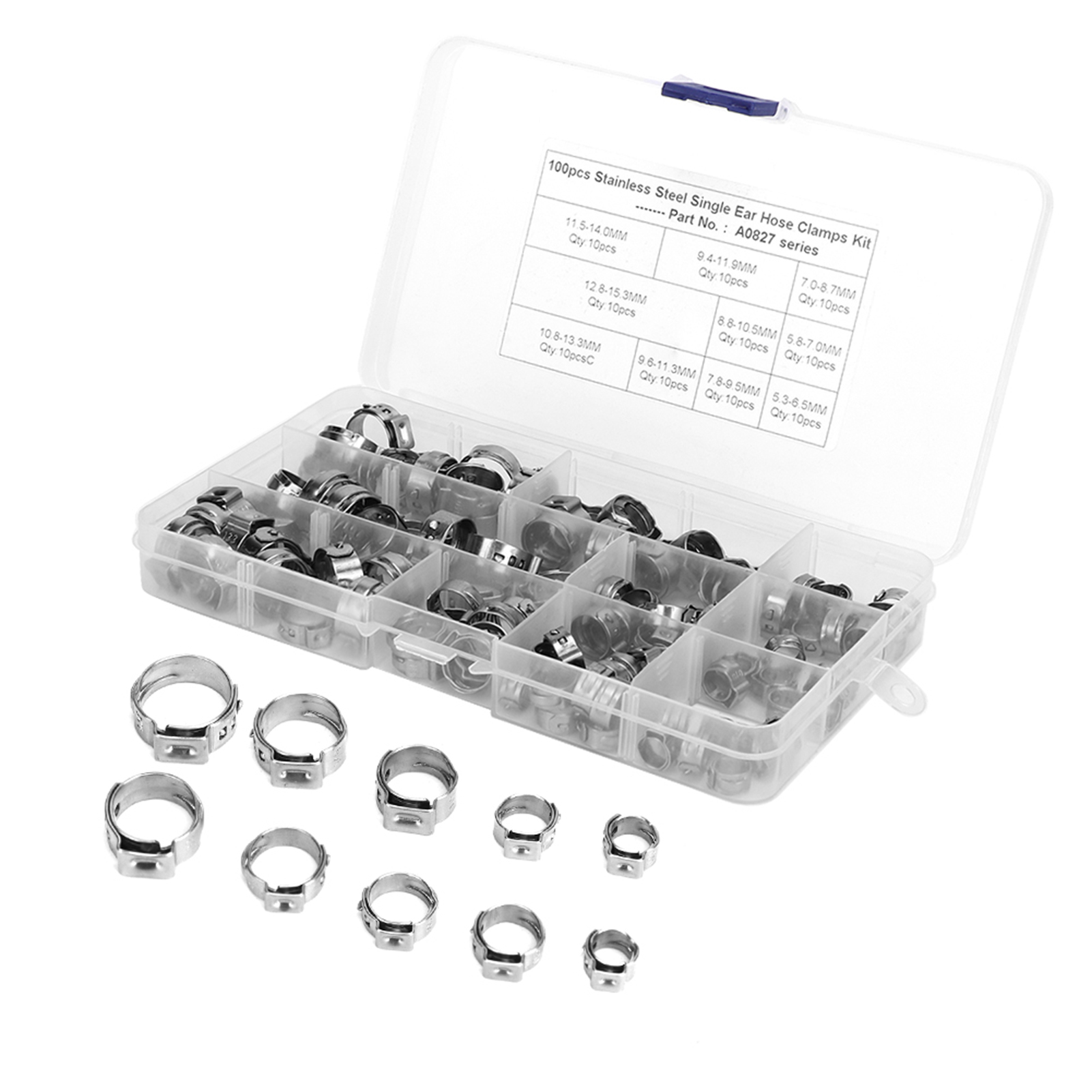 Hose Clamp Assorted - 100pcs Hose Clamp Single Ear Clamp