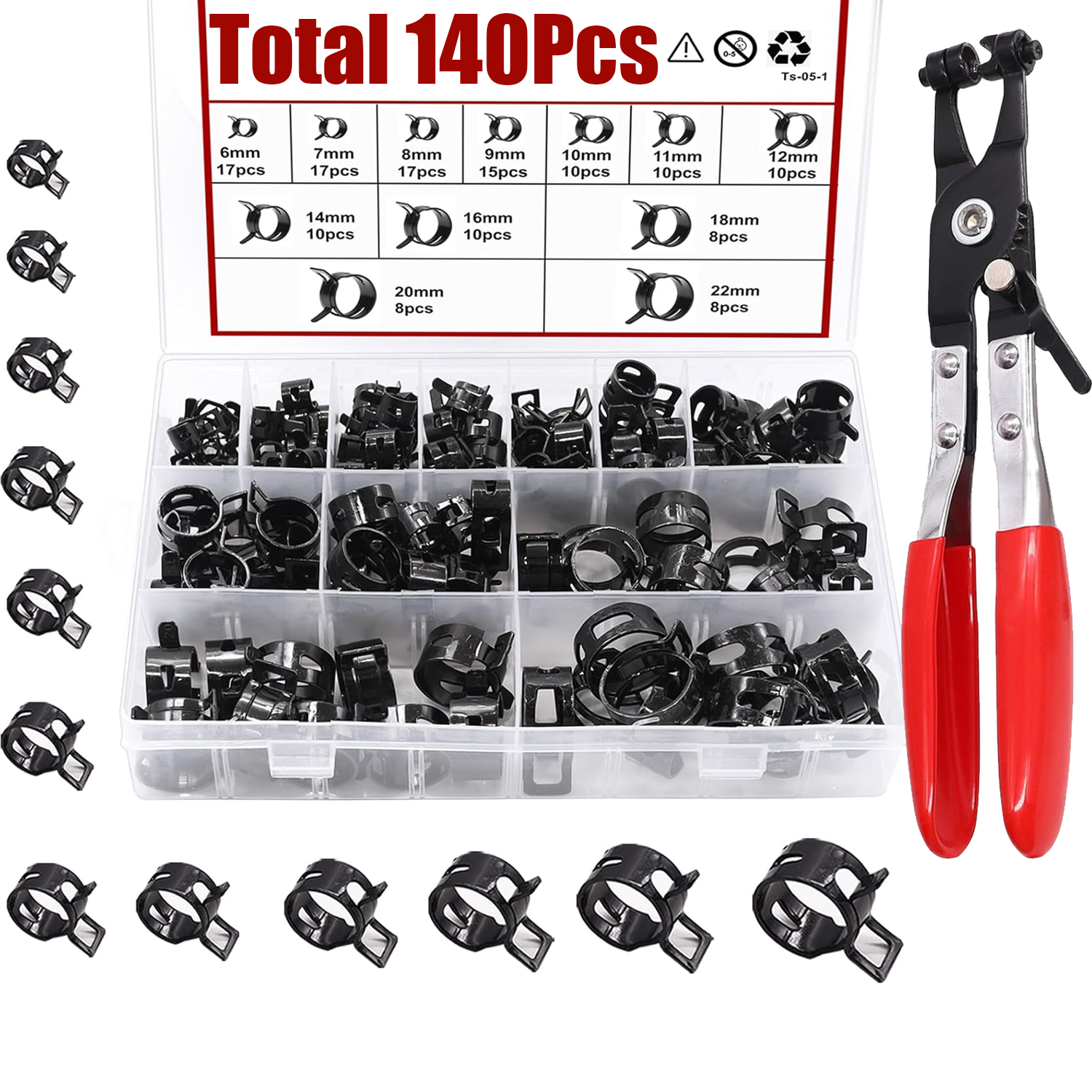 140pcs 6-22mm Black Q673B Vacu – Hose Clamp Assorted Bewertung und Preis